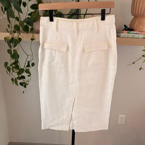 Diane von Furstenberg Linen Blend White Midi Skirt 6 Quiet Luxury Career Chic - Picture 2 of 8